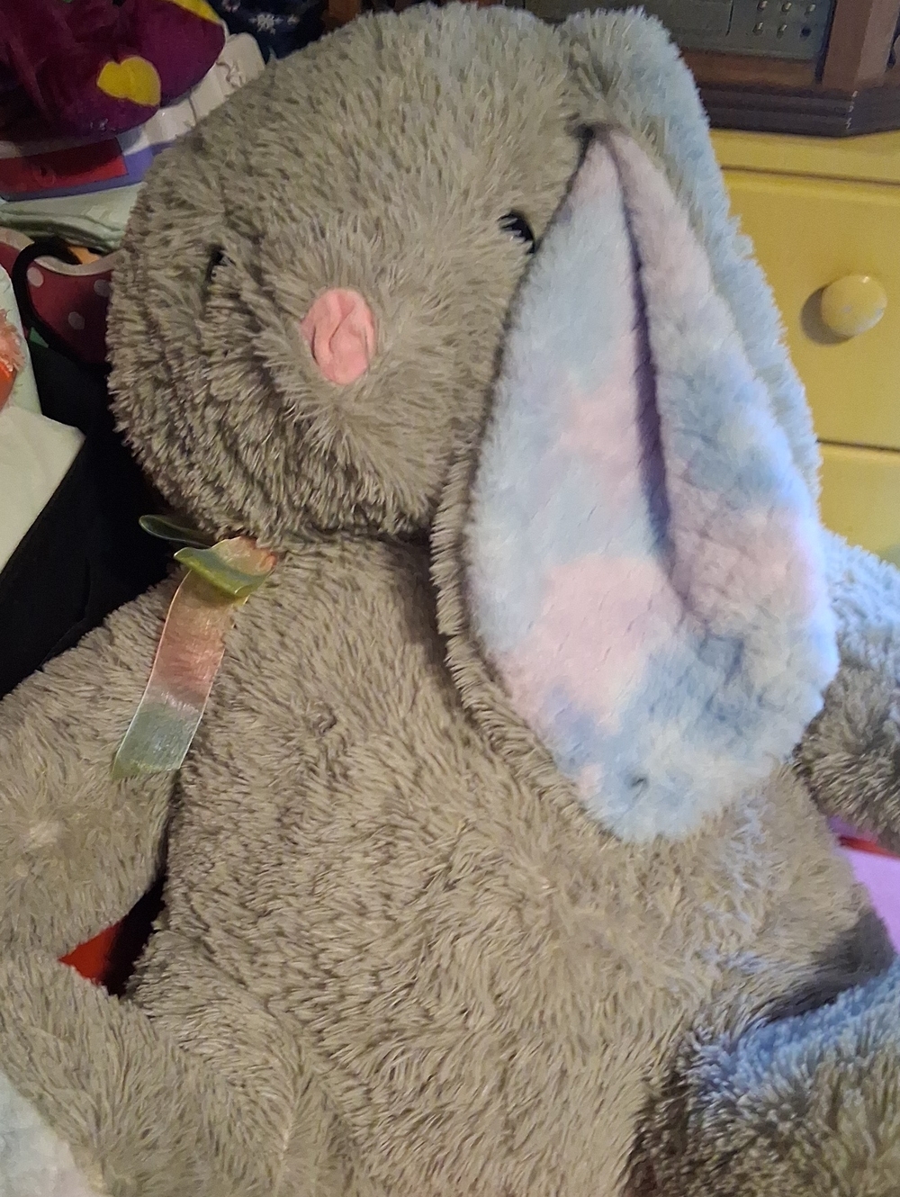 Plush Grey Bunny Stuffed Animal with Pastel Ears - Kids Toy